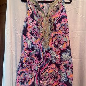 LILY PULITZER Dress - Paisley with gold trim around neck.  Size - 12